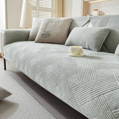Alishomtll Sofabezug Ecksofa 1/2/3/4 Sitzer, Sofaschoner L Form Couch Überzug, Universelle rutschfeste Sofa Überzug, Hund Katze Waschbar Sofaüberwurfe Sofadecke für Wohnzimmer, Hellgrau 110x240cm
