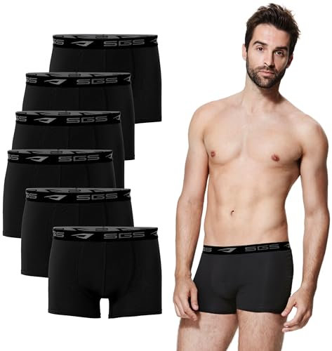 SGS – Confezione da 6 Boxer Uomo in bambù – Intimo Sportivo Morbido ed Elastico – Mutande Uomo Ideali per Sport e Quotidianità – Mutande Uomo Boxer Nere Taglie M a XXL