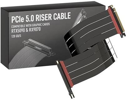 LINKUP - AVA5 PCIE 5.0 Riser-Kabel [70cm (Gesamtlänge 74cm)] RTX5090 RX9070 GPU Bereit | x16 128GB/s Geschwindigkeit | PCIe 4.0 & WRX80/WRX90E Kompatibel | Rechter Winkel Schwarz