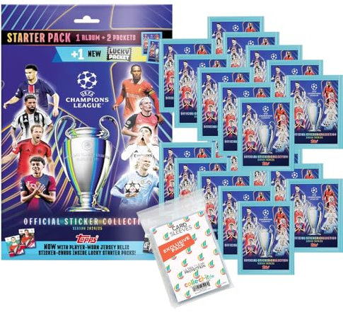 Bundle mit Topps - CL 2024/2025 - Sammelsticker - 1 Starterpack + 20 Tüten + Exklusive Collect-it Hüllen