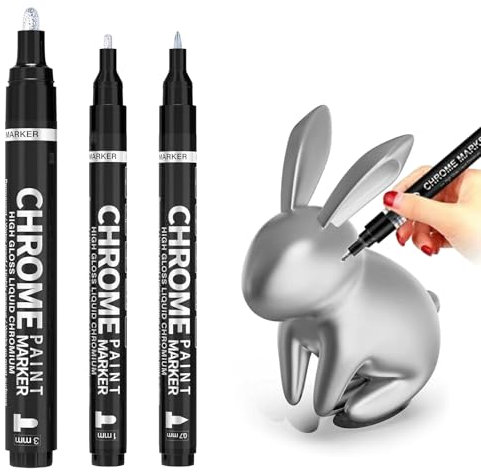 3Pcs Silver Metallic Marker Pens, Liquid Chrome Paint Markers, Gloss Mirror Marker, Oil-based Permanent Chrome Maker, Reflective Metallic Pen Markers for Repairing, Model Painting DIY Art Projects