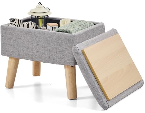 BRIAN & DANY Footstool Ottoman with Storage, Linen Rectangle Storage Ottoman, Foot Stool with Legs Sofa Footrest for Living Room Entryway Office, Gray