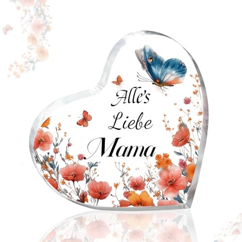 Mama Geschenk Geburtstag,Geburtstagsgeschenk für Mama,Einzigartige Herzförmige Acryl Heimdekoration Blumen und Schmetterlinge Muster,Geburtstag Mama,Geschenk für Mutter,Mutter Geschenke zum Geburtstag