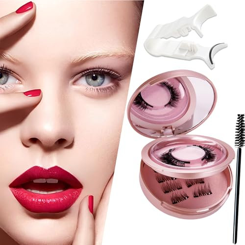 Magnet Wimpern 3D Magnetische Wimpern Natürlicher Look Wiederverwendbar Wasserdicht Kein Kleber Erforderlich Mit Applikator Für Tägliches Make-up Oder Dating, Hochzeit, Party Rosa 3 Paare