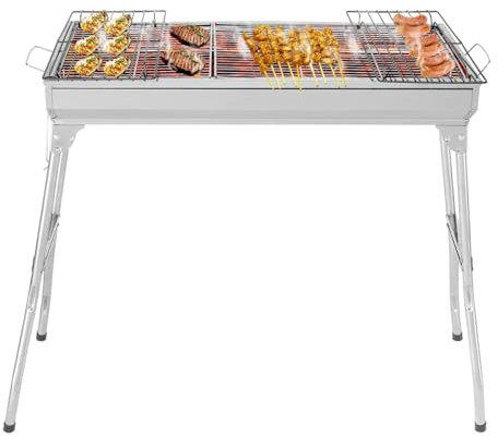 LEADZM Barbecue au charbon de bois, acier inoxydable Barbecue pliant de camping,70x31x71cm Extérieur, terrasse, camping, barbecue, utilisation 5-10 personnes (70x31x71cm)