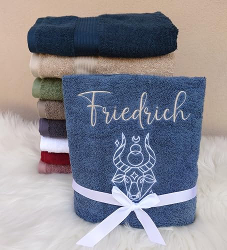Wuff-Dogsworld Handtuch mit Namen & Sternzeichen personalisiert, Verschiedene Größen, Farben für Kinder & Erwachsene, 100% Baumwolle