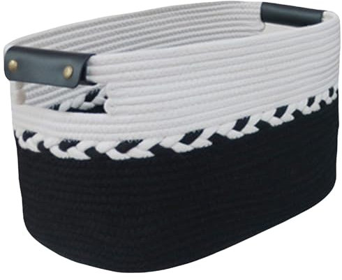 Aeknor Storage Baskets for Shelves, Woven Baskets for Towels, Toys and Blankets. Decorative Cotton Rope Organiser for Cupboard Storage, Books and Laundry with matching handles, 1-Pack (Black).