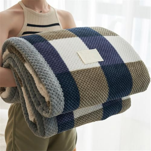 Generisch Check Thickened Velvet Soft Blanket,Winter Warm Double-Sided Plush Bed Blankets for All Seasons,Simple Plaid Stripe Fuzzy Cozy Throw Blanket for Couch Bed Sofa Chair