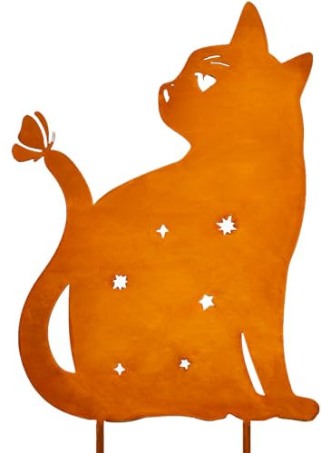 Ljevandria Katzen Rost Gartendeko für draußen Wetterfest Katze Metall Gartenstecker Frühlingsdeko Outdoor Rostige Edelrost Deko Garten Balkon Terrasse(30cm)