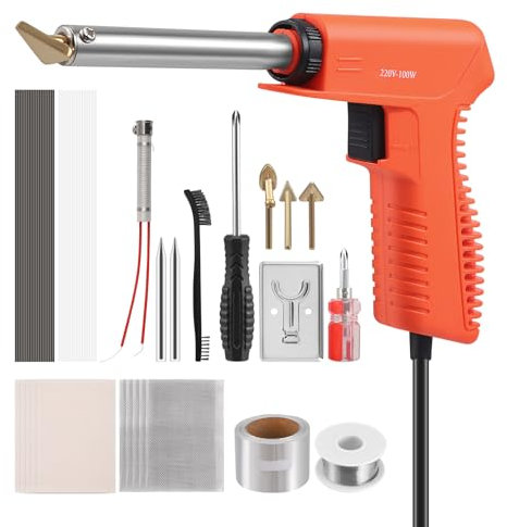 100W Plastic Welding kit,2-in-1 Plastic Soldering Iron kit and Soldering Gun,2 Adjustable Modes with 5 Soldering Tips,20 Black and 20 White Soldering Rods for Car Bumper Surface Repair