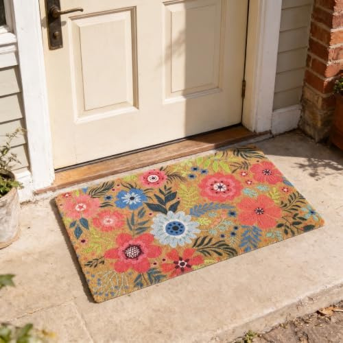 Door Mat Indoor Outdoor Entrance, 40x60 cm Faux Coir Front Door Mats with Thick Bristles, Decorative Colorful Spring Flower Doormat Inside,Non Slip Backing Outside Welcome Rug for Door Decor, Small