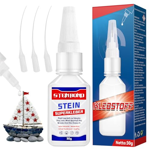 prowithlin Steinkleber 30g Schnell Trocknender Klarer Marmor Kleber Mit 3 Pipetten, Wasserdichter Bastelkleber Für Stein, Granit, Kunststein, Keramik, Holz, Glas Und Mehr