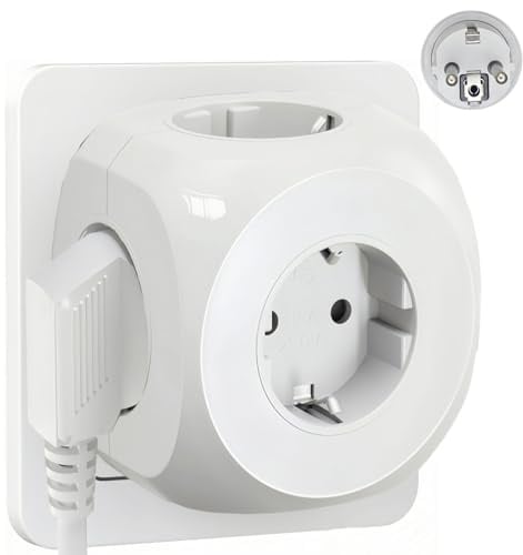 1 Steckdosenwürfel,Kompakter Wandadapter, 3680W 16A Mehrfachstecker für Steckdose, Stabiler Stromverteiler mit erhöhtem Berührungsschutz, Weiß