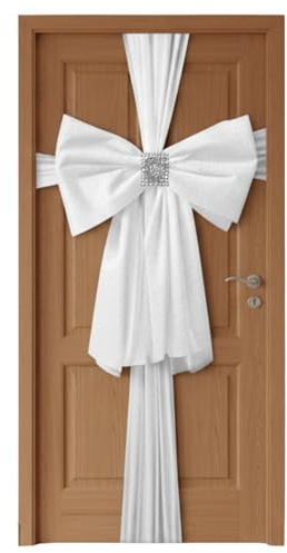 Large Christmas White Door Bow with Diamante Buckle – XL Festive Tulle Gift Wrap Decoration for Front Door | Holiday Xmas Wreath Alternative | Winter Home Décor, Wedding & Party Decoration
