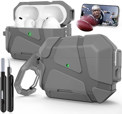 TNSNK für AirPods Pro 3 Hülle, Sicherheitsverschluss Design (Gray) | Sicherheitsverschluss, Handy-Ständer-Design, mit Reinigungsset & Schlüsselanhänger, Supports wired and wireless charging