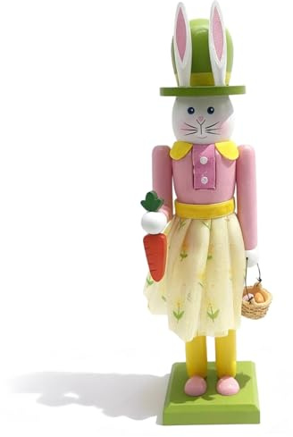 Xoeryoy 12-Zoll-Osterhasen-Nussknacker-Figuren, hölzerne Nussknacker-Puppe für Feiertagsdekoration, Frühlingsfest und Tischdekoration zu Hause, Stil 1
