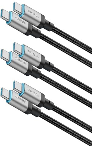 CUKTECH 240W USB C Cable 3-Pack 6A Fast Charging Braided Cable with Anti-Tangle Design, 1.5m Long, 48V/5A PD3.1 Cable for Laptop, iPhone, Samsung, Tablet, Data Transfer & 240W Max Quick Charge (Black)