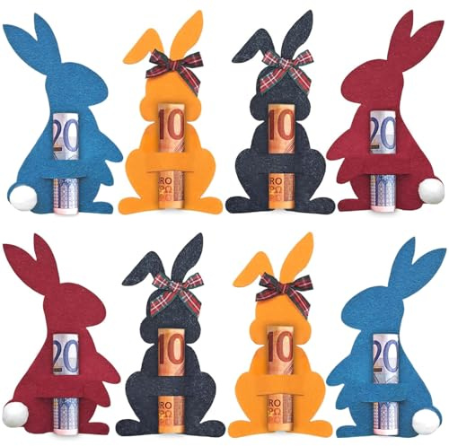 Kreative Geldgeschenke zu Ostern 8 bunte Osterhasen aus Filz als Verpackung für Geldscheine & Gutscheine Perfekte Osterdeko für Osternest, Osterkorb & als kleine Aufmerksamkeit für Erwachsene & Kinder