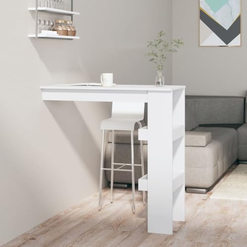 Pyvara Wand-Bartisch Weiß Holzwerkstoff 102x45x103,5 cm mit 2 Staufächern, Stabiler Esstisch Küchentisch Esszimmertisch für Wohnzimmer Essbereich modern klein