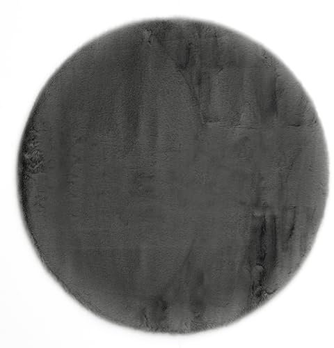 -LUXOR- living Teppich Coste gemütlicher Hochflor Kunstfell Teppich Fellimitat in Schaffelloptik 80 cm rund anthrazit