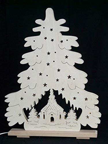 Rudolphs Schatzkiste Schwibbogen Tanne mit Seiffener Kirche und Beleuchtung BxHxT 36x43x7cm NEU Lichterbogen Fensterbogen Spitzbogen Erzgebirge Seiffen Weihnachten Licht Holz Dekoration Beleuchtung