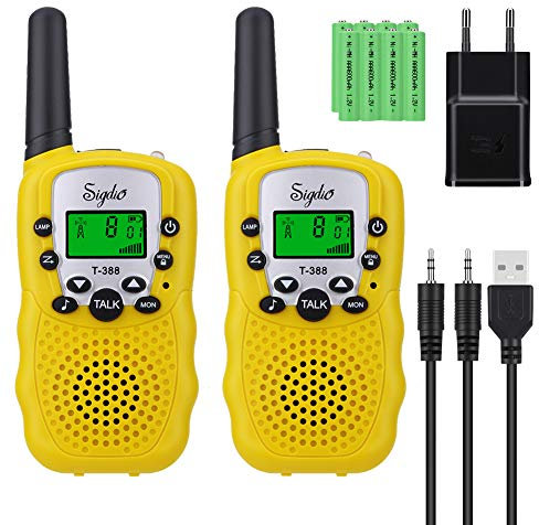 Sigdio T-388 Talkie Walkies pour Enfants PMR 446 Talkies Walkies avec Batteries Rechargeable et Chargeur Talky Walky Enfants Flashlight VOX 8 Canaux 0,5W (Jaune)