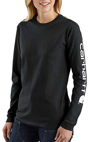 Carhartt, Women's, Loose Fit Heavyweight Long-Sleeve Logo Sleeve Graphic T-Shirt, Black, XL