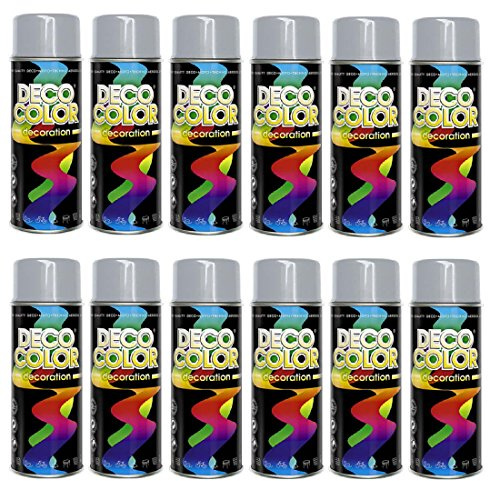 12er Sparpack (1 Karton) Lackspray glänzend 400ml silbergrau glanz RAL 7001