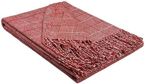 STTS International Decke sehr weiches Plaid Wohndecke Kuscheldecke Tagesdecke in versch. Farben Palmera 140 x 200 cm (Rot-Weiß (P))