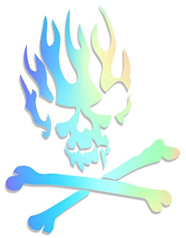 Decus Flaming Crossbones Skull XL 0185 (Oil Slick Hologramm) // Sticker OEM JDM Style Aufkleber