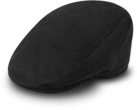 fiebig Cord Flatcap für Damen & Herren | Schiebermütze aus Baumwolle mit gestepptem Innenfutter | Flache Cordmütze Made in Italy (62-XXL, schwarz)