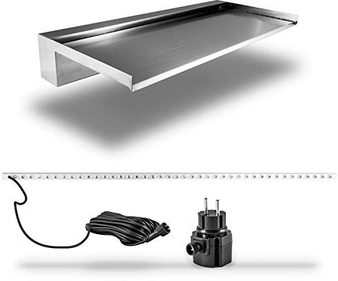 CLGarden 60cm Edelstahl Wasserfall mit LED Beleuchtung Licht warm weiß für Garten Wand Gabione Einsatz 60