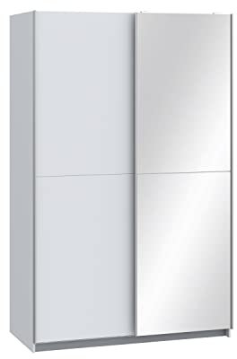 FORTE BABETTA Schrank 120, Kleiderschrank Weiß mit Spiegel, Jugendzimmer Mädchen, Schwebetürenschrank Modern Schlafzimmerschrank 2-türig Einlegeböden, 120 cm breit x 190.5 cm hoch x 61 cm tief