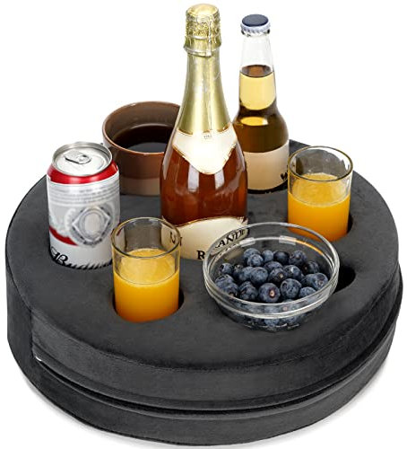 Couch-Getränkehalter, Sofa-Getränkehalter, herausnehmbares und waschbares Samt-Cup-Cosy-Kissen-Kissen-Schoßtablett mit Kaffeetassenhalter für Zuhause, Auto, Bad, Park, Reisen, drinnen, draußen – Grau