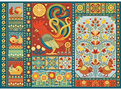 Cobble Hill 1000 Teile Puzzle – Scandi Chicken Quilt – Musterposter im Lieferumfang enthalten