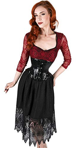 Naveed Damen Lack PVC Unterbrust Korsett Lack Corsage für starkes Taillentraining (48, Schwarz)