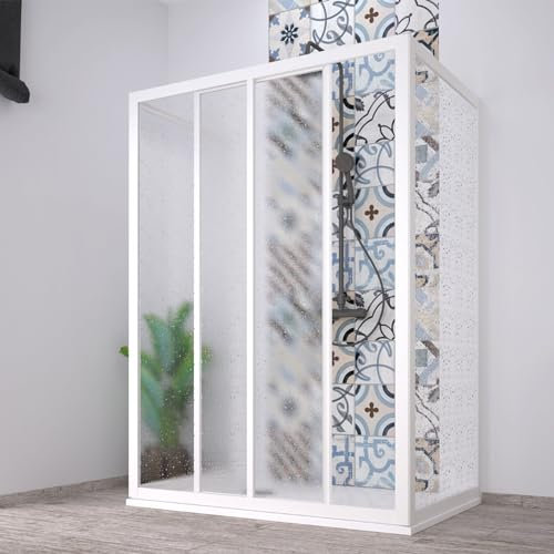 Cabina de ducha de 3 lados Acril de acrílico con perfiles de PVC apertura lateral reducible Made in Italy (90 x 120 x 90 cm)