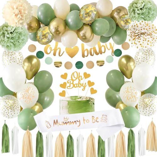 Dekoration für Babyparty, Jungen, Mädchen, Babyparty, Jungen, Mädchen, salzgrün, Baby-Buchstaben, Banner, Konfetti-Ballons für Gender-Enthüllung, Dekoration