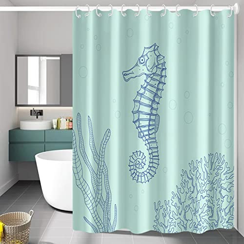 Bovlleetd 180x180cm Verde Cavalluccio Marino Tenda da Doccia per la Decorazione del Bagno Verde Semplice Tenda da Bagno Marine Life Coral Seagrass Tenda da Doccia Lavabile Tenda da Vasca