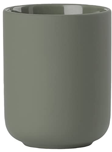 Zone Denmark Ume Zahnputzbecher, Zahnbürstenhalter, Zahnbürstenbecher, aus Steinzeug/Keramik, Schönes & Praktisches Badezimmer Zubehör, Durchm. 8,3 cm, Höhe 10,3 cm, Olive Green (Grün)