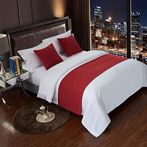 Bettläufer für Fuß des Bettes, einfarbiger Bettschal, moderne Bettwäsche, Bettende, Überwurf, Handtuch, Leinen, Tagesdecke, Schutz für Hotel, Hochzeit, Rot, 240 x 50 cm für 180 cm Bett