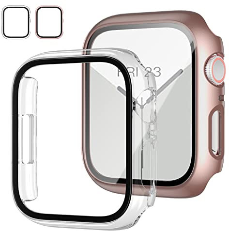 JZK,Custodia protettiva per Apple Watch Serie 8 Serie 7 45 mm, 2 pezzi, custodia sottile per iPhone 45 mm, colore: oro rosa