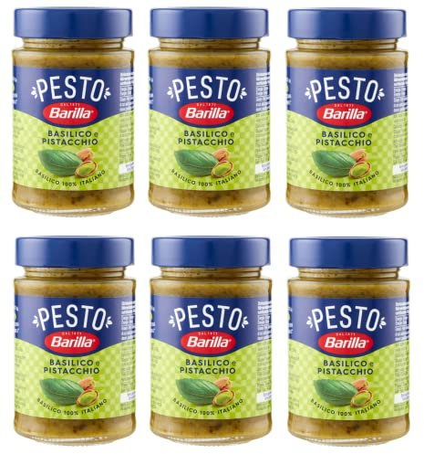 6 x Barilla Pesto Basilico e Pistacchio Pesto con Basilico e Pistacchio da Agricoltura Sostenibile, 190 g, Sugo Italiano, Senza Glutine