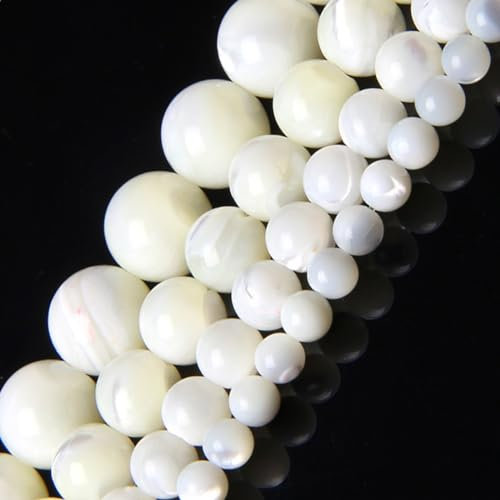 HAAMIIQII 35pcs 10mm Nacre Blanche naturelle perles de coquille véritable rond lâche perles de pierres précieuses fabrication de bijoux bricolage bracelet collier