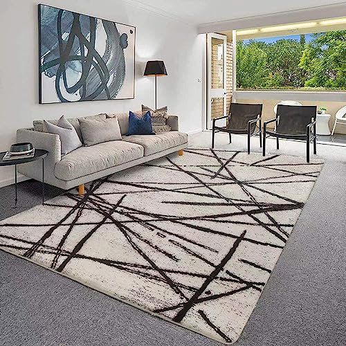 Leesentec Teppich Wohnzimmer Moderner Künstlerischer Teppiche Waschbar Kurzflor rutschfest Orientteppiche Raummatte,Beige,200 x 300 cm