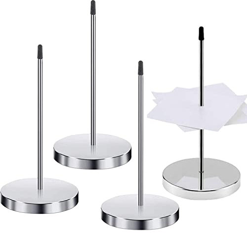 Tenedor Sostenedor,4 Pcs Pincho para Notas de Acero Inoxidable Soporte Para Recibos de Papel Factura Recibo de Horquilla Soporte Para Recibos Para Picos Con Soporte Redondo Para Oficina Cocina