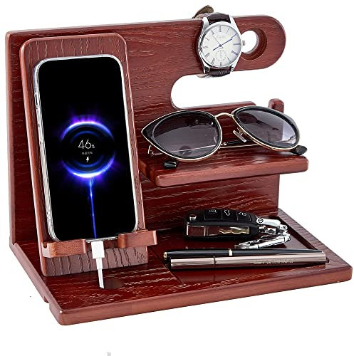 YODJEW Gifts for Men Christmas Bedside Organiser -Wood Bedside Organiser Birthday Xmas Secret Santa Presents for Husband Wife Anniversary Dad Birthday Nightstand Purse Father Graduation Male Idea