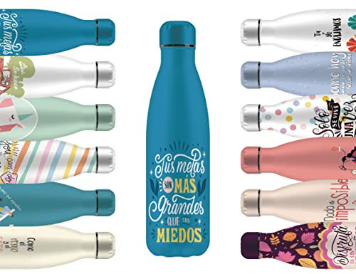 Mi Ko Mi Ka Botella de Agua Térmica de Acero Inoxidable Reutilizable | Sin BPA | Mantiene 24H Frio / 12H Calor | Hermética - Doble Pared a Prueba de Fugas (Tus Metas..., 750ml)