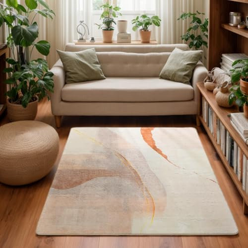 Cinknots Teppich Wohnzimmer Kurzflor Pflegeleicht,Anti-Rutsch Rückseite,Moderne Vielfarbiges Design,Passend für Wohnzimmer,Schlafzimmer,Braun/Gold,120 x 160 cm