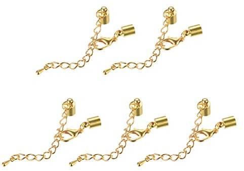 sourcing map 10 Satz 5mm Leder Kordel Endkappen mit Karabinerverschlüssen und Verlängerungskette für DIY Herstellung Armbänder Goldton